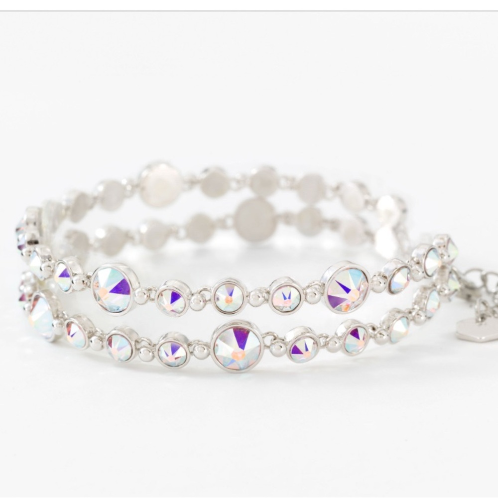 Silver Double-Strand Bracelet with Crystal Beads